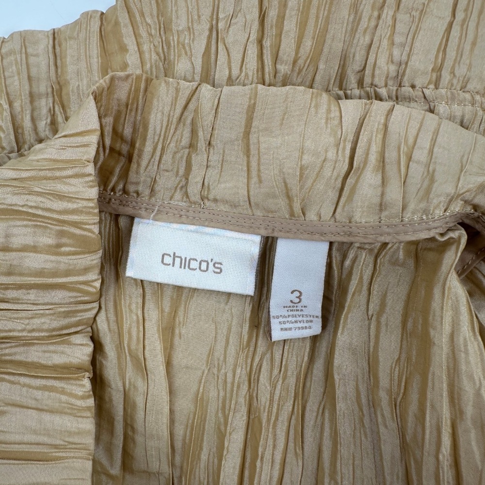 Chico's Gold Pleated Crinkle Ruffle Open Front Cardigan Jacket Gold Size 3 XL - Picture 5 of 5